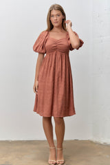 Brick Textured Bubble Sleeve Maternity Dress