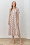 Cream Multi Floral Print Bubble Sleeve Midi Dress