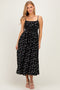 Black Polka Dot Shirred Waist Midi Dress