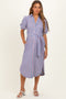 Blue Striped Puff Sleeve Maternity Midi Shirt Dress
