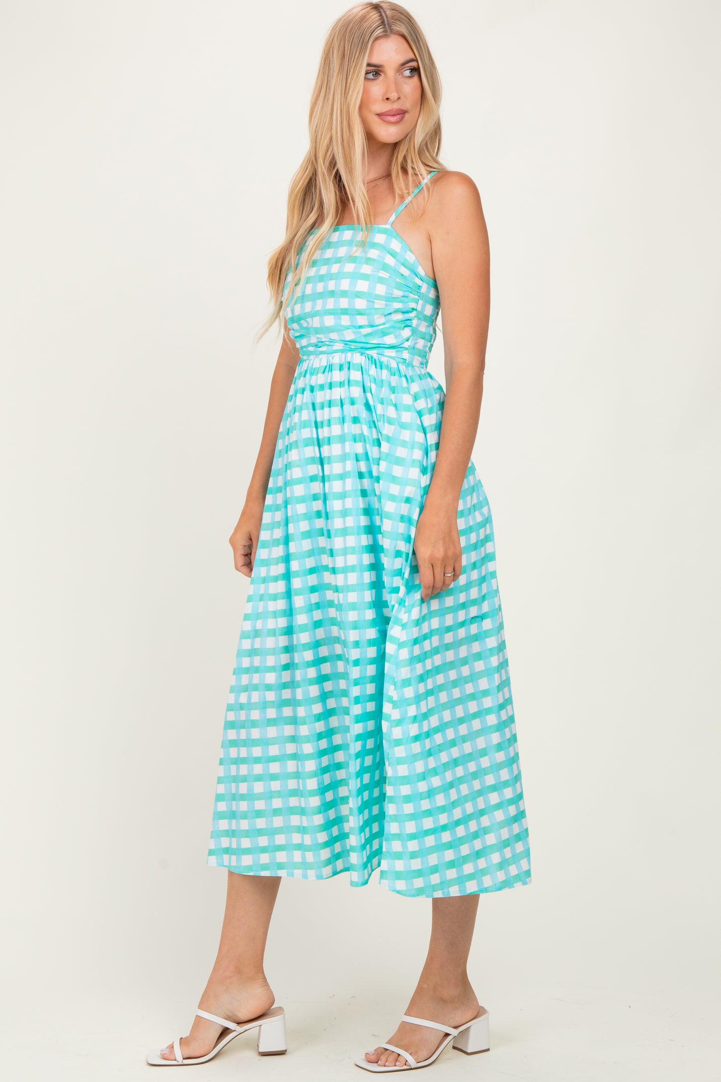 Mint Gingham Midi Dress