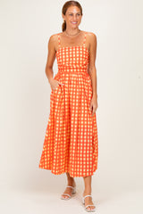 Orange Gingham Midi Dress