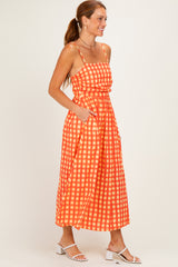 Orange Gingham Midi Dress