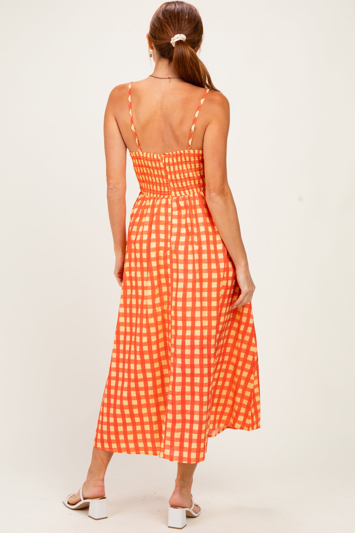 Orange Gingham Midi Dress