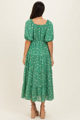 Green Printed Sweetheart Neckline Tiered Dress