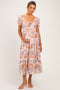 Rose Floral Front Tie Puff Sleeve Maternity Maxi Dress