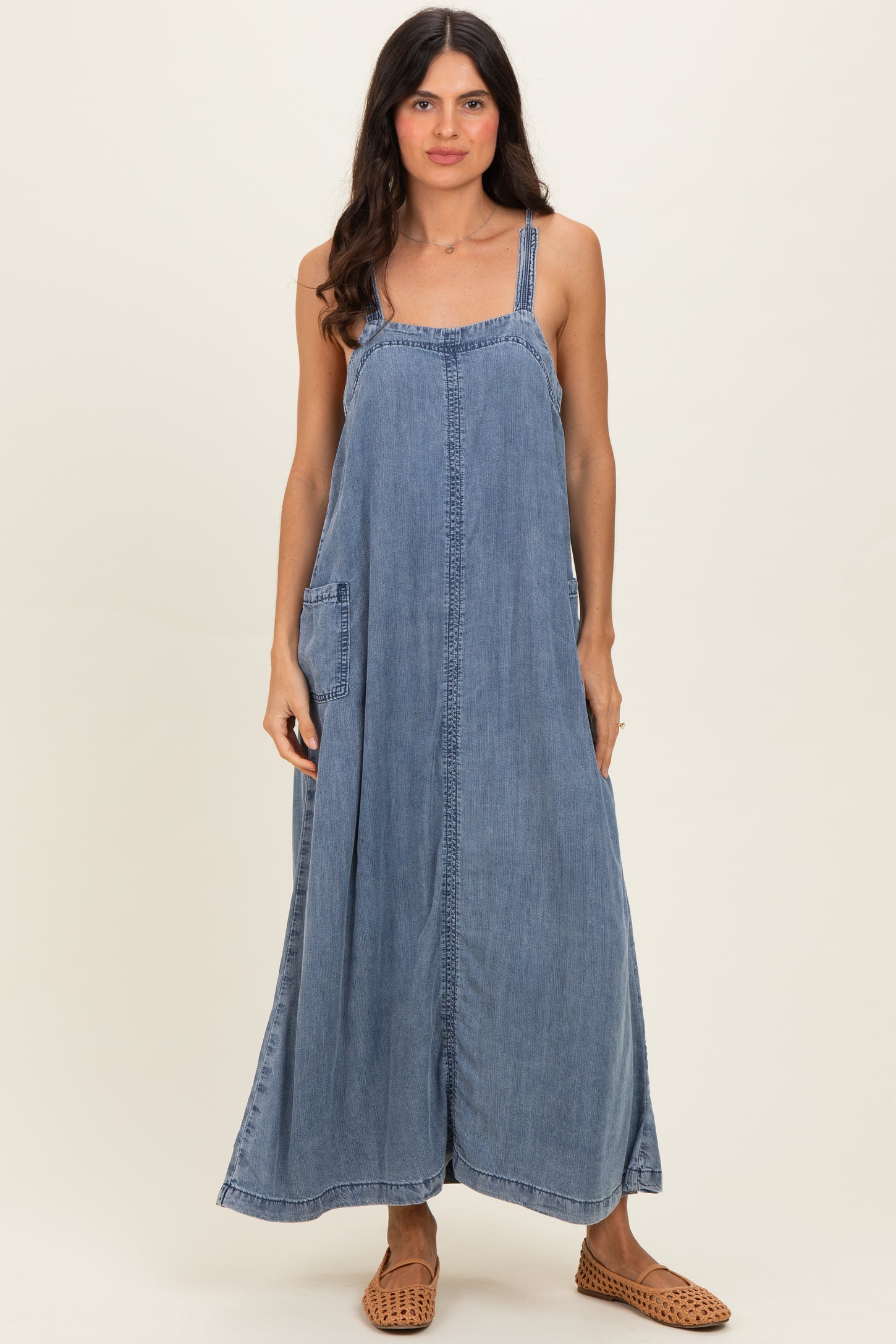 Denim Blue Sleeveless Side Pocket Dress