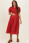Red Floral Smocked Maternity Midi Dress