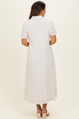 Ivory Striped Waist Tie Maternity Shirt Dress