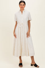 Ivory Striped Waist Tie Maternity Shirt Dress