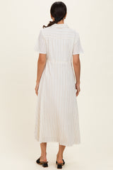 Ivory Striped Waist Tie Shirt Dress