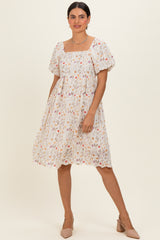 Ivory Floral Embroidered Maternity Mini Dress