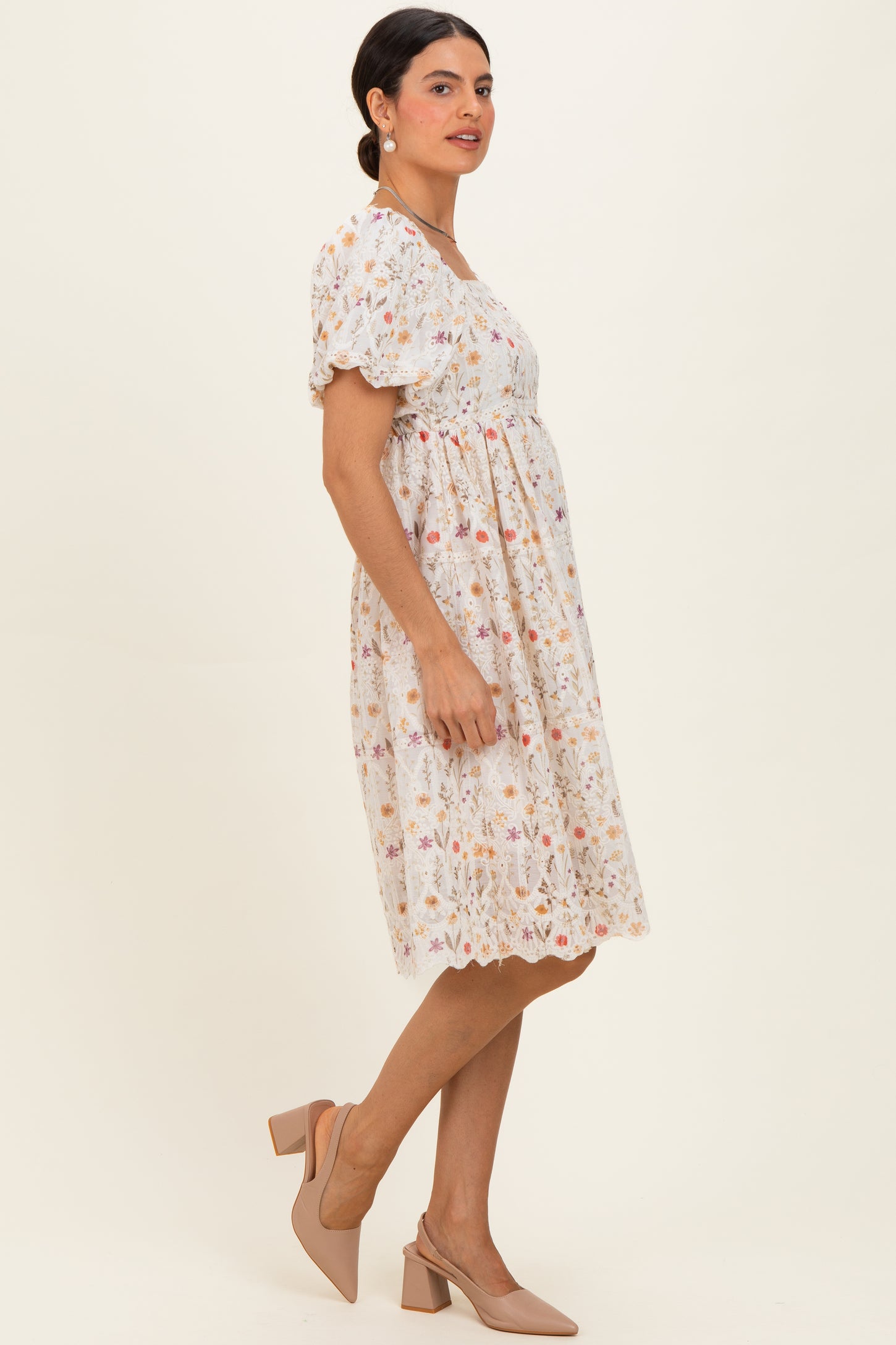 Ivory Floral Embroidered Mini Dress