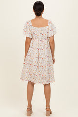 Ivory Floral Embroidered Mini Dress