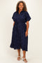 Navy Eyelet Lace Waist Tie Plus Shirt Dress