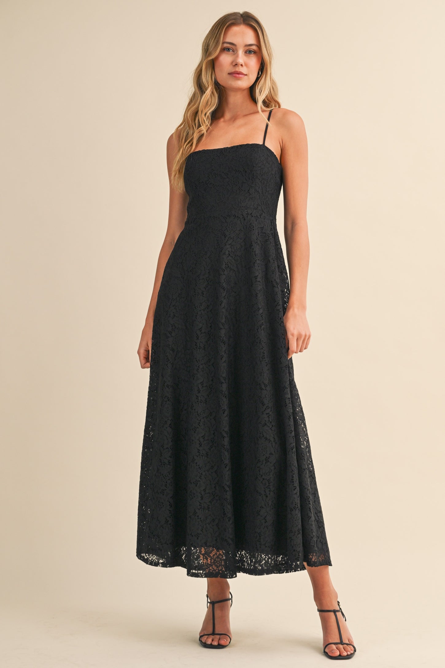 Black Lace Sleeveless Maternity Midi Dress