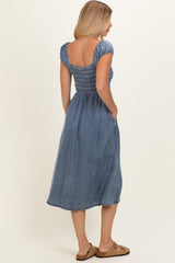 Medium Denim Chambray Smocked Midi Dress
