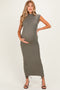 Olive Ribbed Knit Mock Neck Maternity Maxi Dress