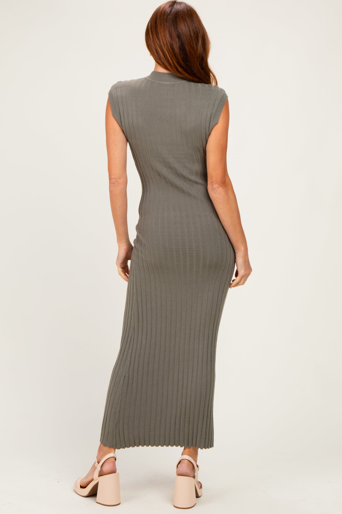 Olive Ribbed Knit Mock Neck Maxi Dress