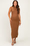 Mocha Ribbed Knit Mock Neck Maternity Maxi Dress