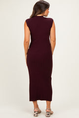 Burgundy Ribbed Knit Mock Neck Maternity Maxi Dress