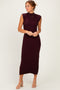 Burgundy Ribbed Knit Mock Neck Maxi Dress
