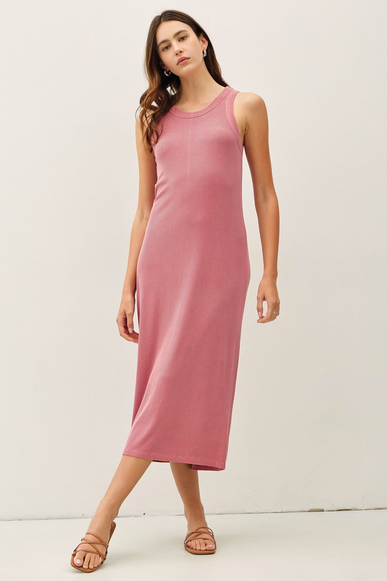 Dusty Rose Ribbed Midi Tank Dress
