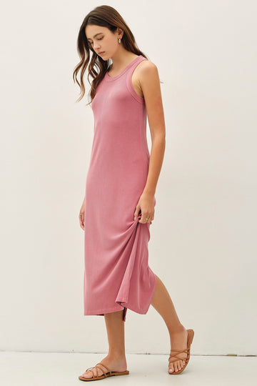Dusty Rose Ribbed Midi Tank Dress