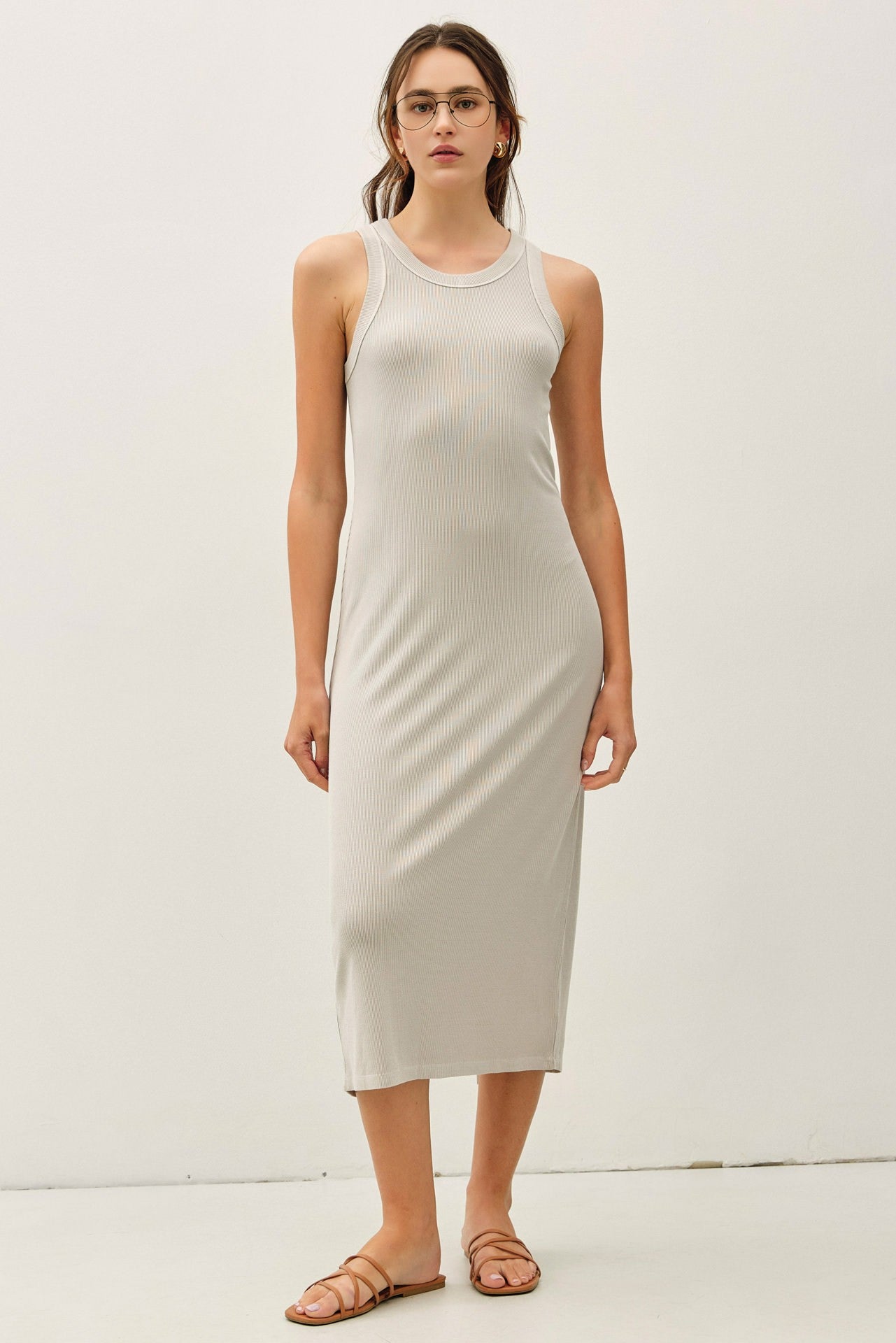 Stone Ribbed Midi Tank Dress