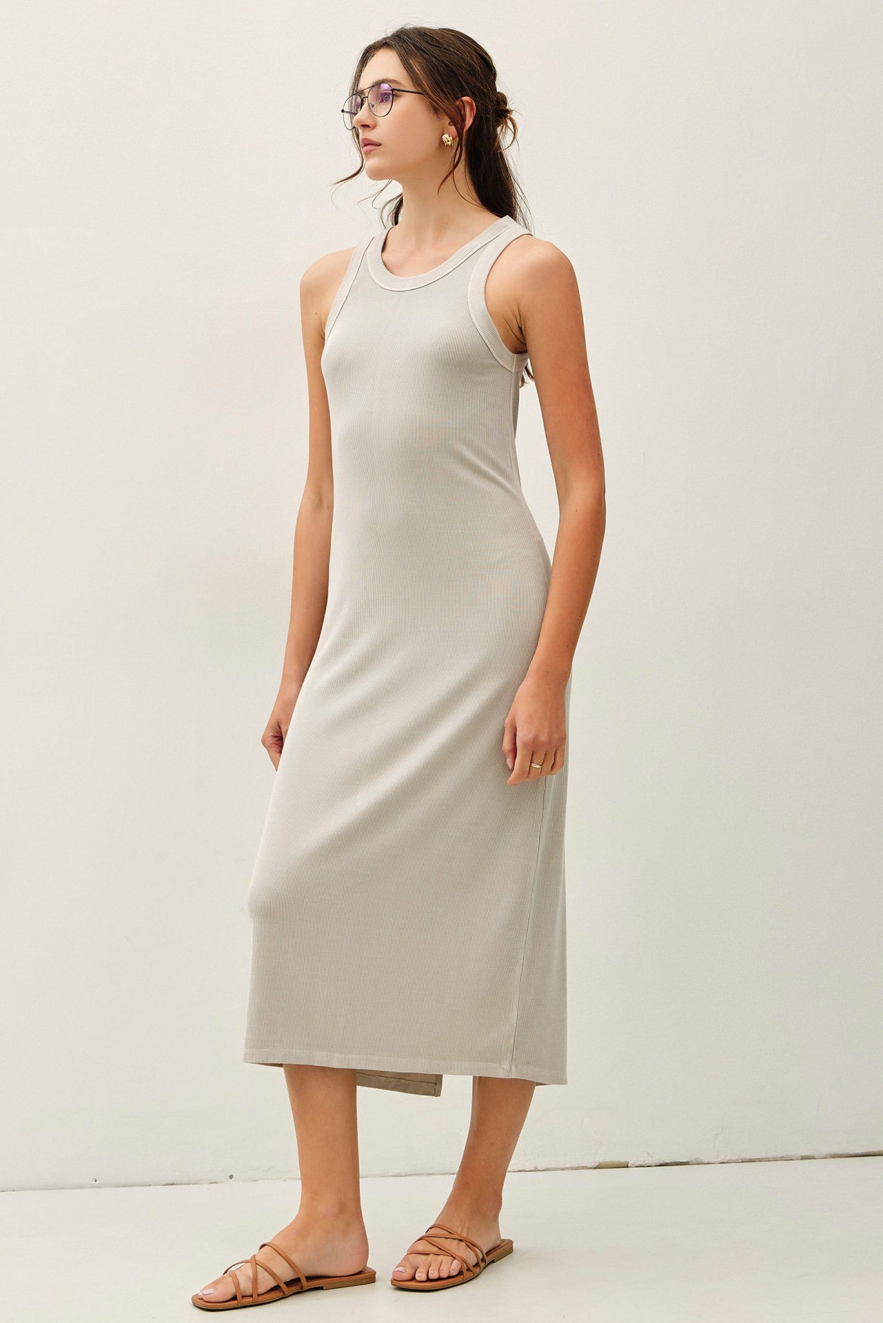 Stone Ribbed Midi Tank Dress