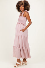 Light Pink Sleeveless Smocked Tiered Maxi Dress
