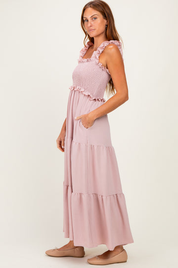 Light Pink Sleeveless Smocked Tiered Maxi Dress