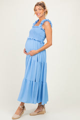 Light Blue Sleeveless Smocked Tiered Maxi Dress