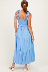 Light Blue Sleeveless Smocked Tiered Maxi Dress