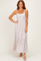 Beige Eyelet Lace Sleeveless Ruffle Hem Maternity Maxi Dress