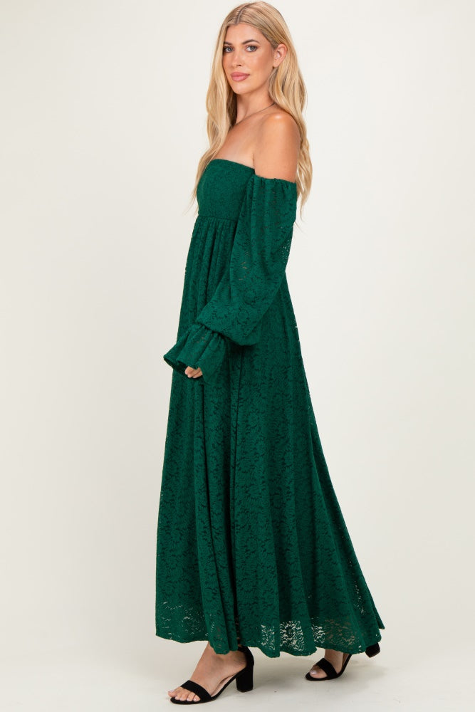 Hunter Green Lace Floral Long Sleeve Photoshoot Gown/Dress