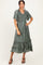 Olive Pleated Satin Smocked Midi Dress