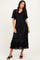 Black Pleated Satin Smocked Midi Dress