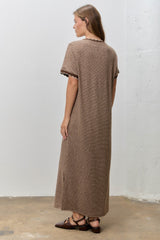 Mocha Striped Knit Scallop Accent Maxi Dress