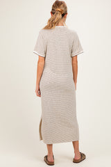 Cream Striped Knit Scallop Accent Maternity Maxi Dress