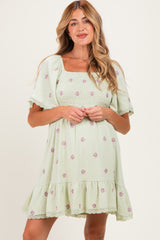 Mint Floral Embroidered Smocked Maternity Dress