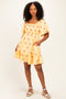 Yellow Floral Embroidered Smocked Dress