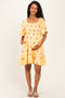 Yellow Floral Embroidered Smocked Maternity Dress
