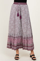 Rose Boho Print Drawstring Smocked Waist Maxi Skirt