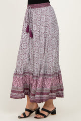 Rose Boho Print Drawstring Smocked Waist Maxi Skirt