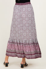 Rose Boho Print Drawstring Smocked Waist Maxi Skirt