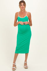 Green Cutout Fitted Maternity Midi Dress