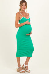 Green Cutout Fitted Maternity Midi Dress