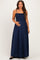 Navy Smocked Shoulder Tie Maternity Maxi Dress