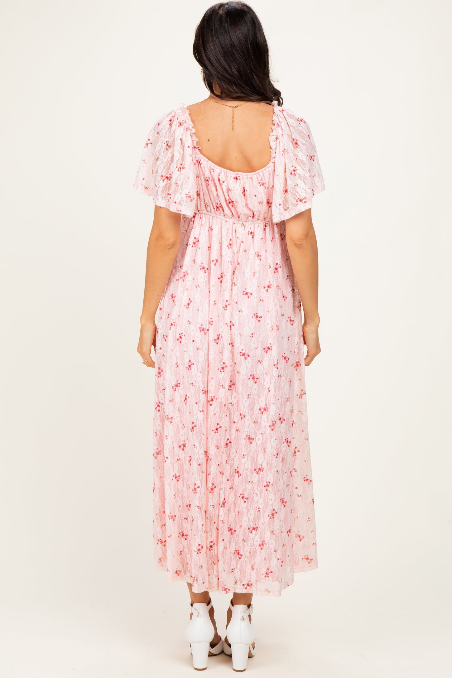 Peach Floral Lace Maxi Dress